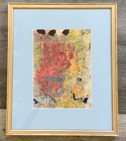 Mixed Media Art in blue mat in Hudson Silver frame