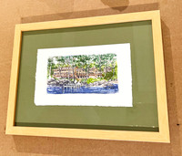 Small Original Watercolor Floated on Mat in Maple Hardwood